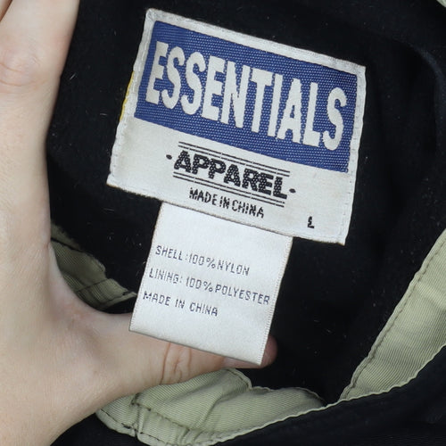 Essentials Men's Black Hooded Parka Jacket Large