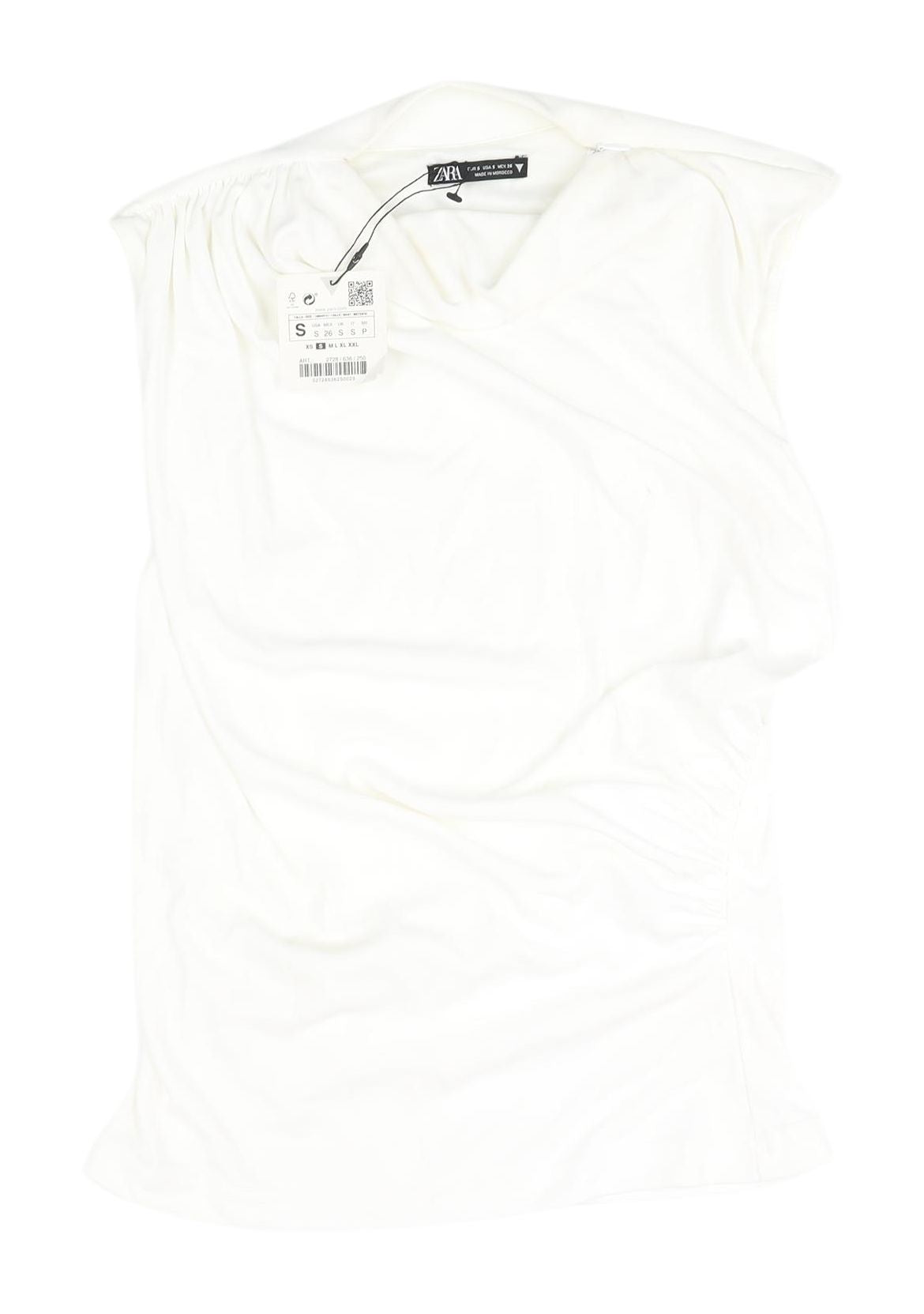 Zara White Sleeveless Cowl Neck Blouse, Size S, Spring/Summer