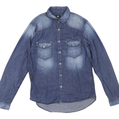 H&M Men's Blue Denim Shirt, Size S, Button-Up Casual