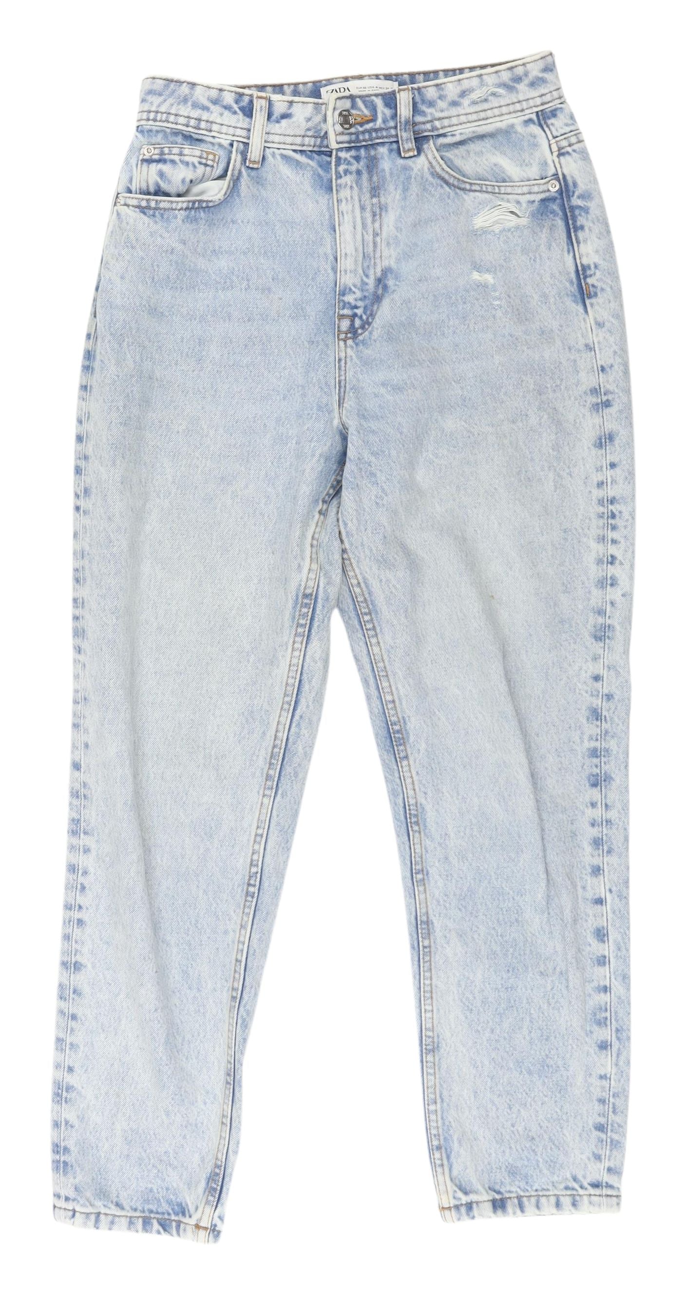 Zara Women's Light Blue Mom Jeans Size 8 Distressed