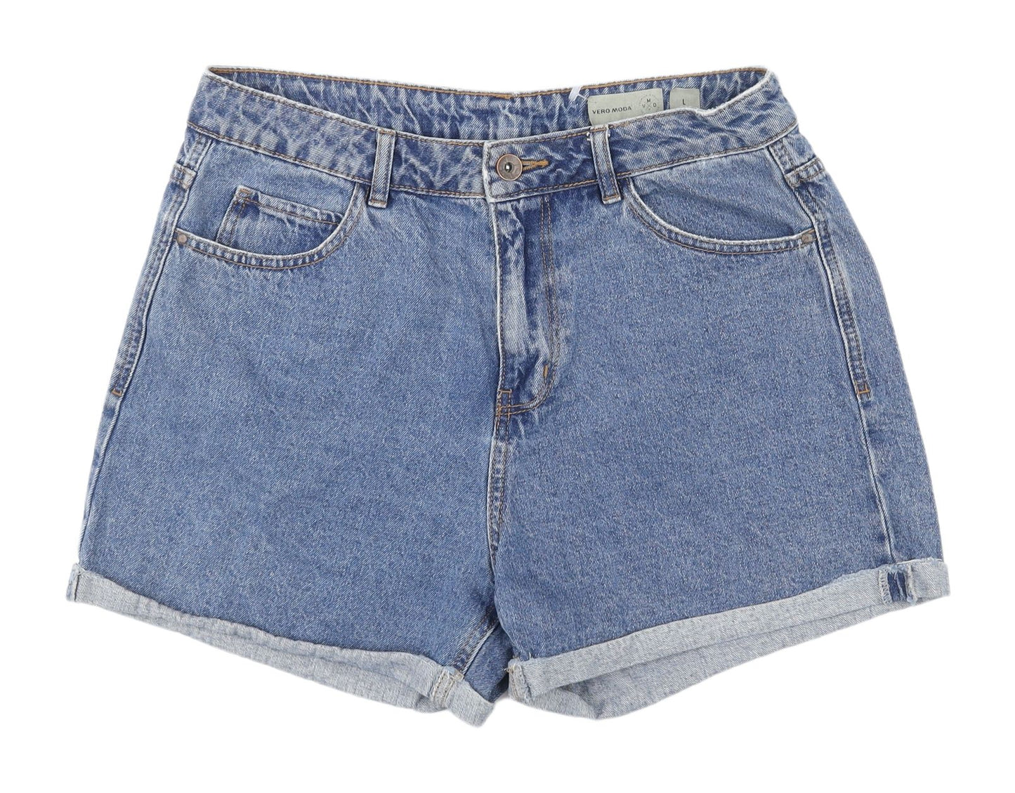 Vero Moda Women's Blue Denim Mom Shorts, Size L