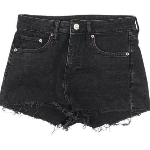 H&M Women's Black High-Rise Cut-Off Denim Shorts
