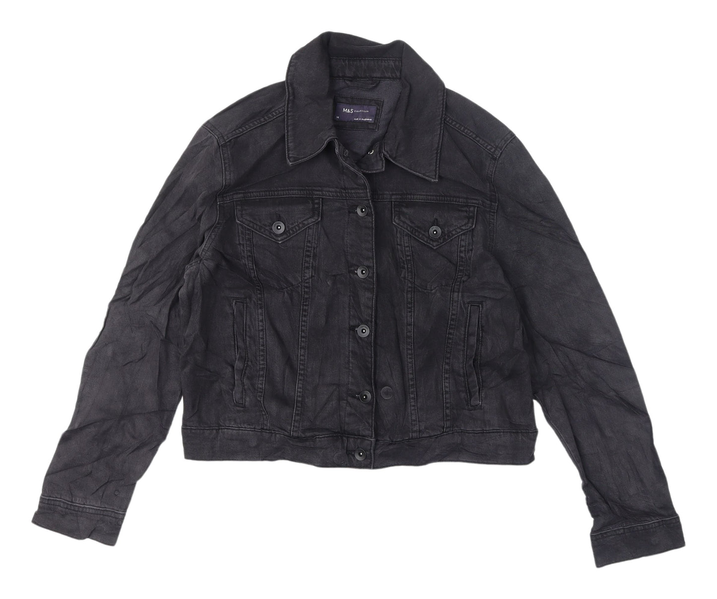 Marks and Spencer Women's Black Denim Jacket, Size 14