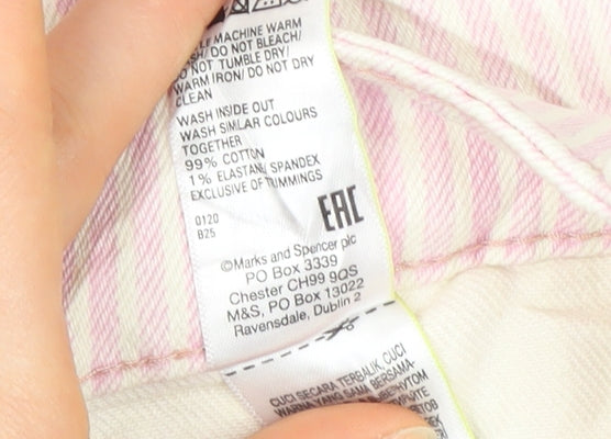 Marks & Spencer Women's Pink Striped Boyfriend Shorts 16