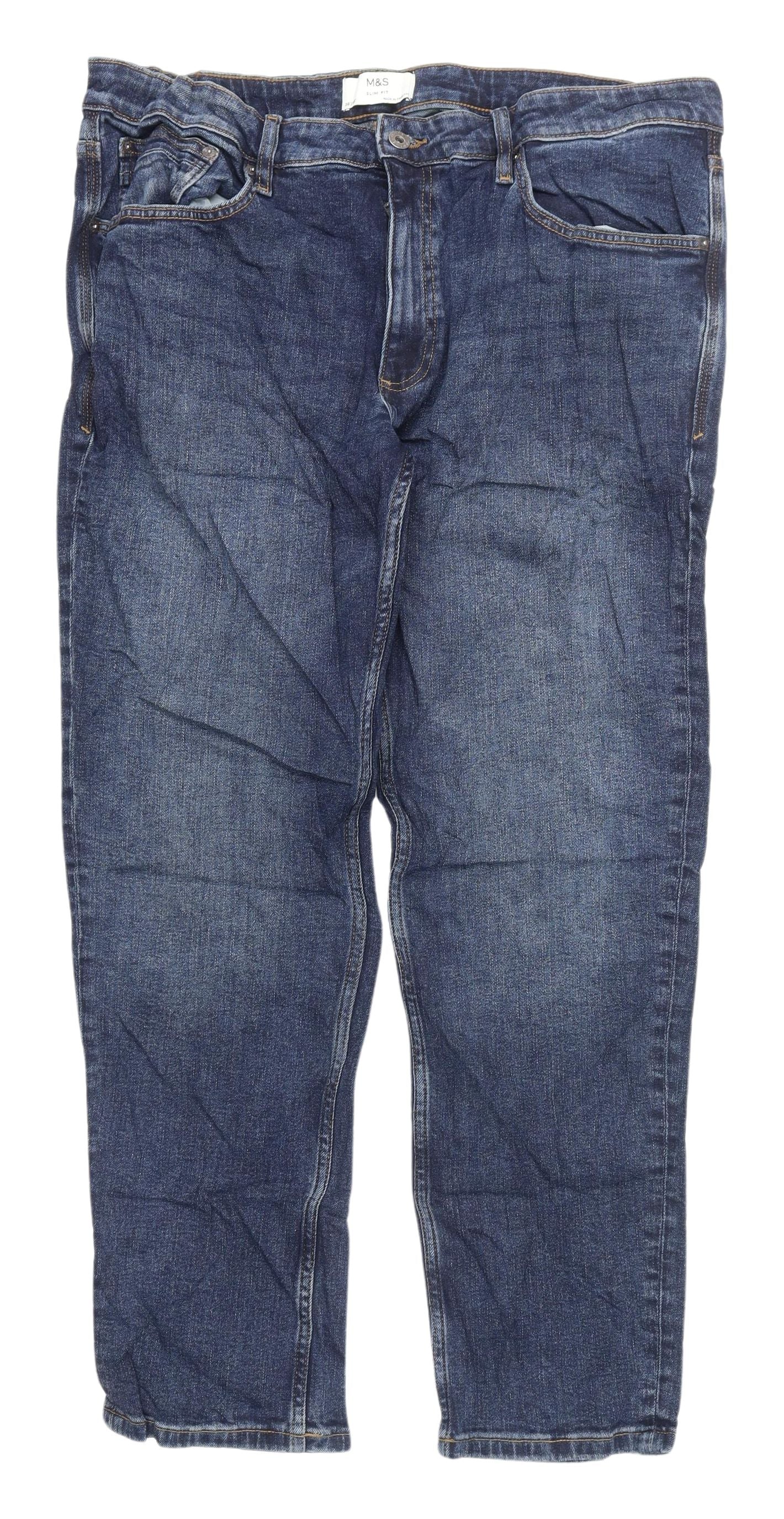 Marks and Spencer Men's Blue Straight Jeans, Size 38