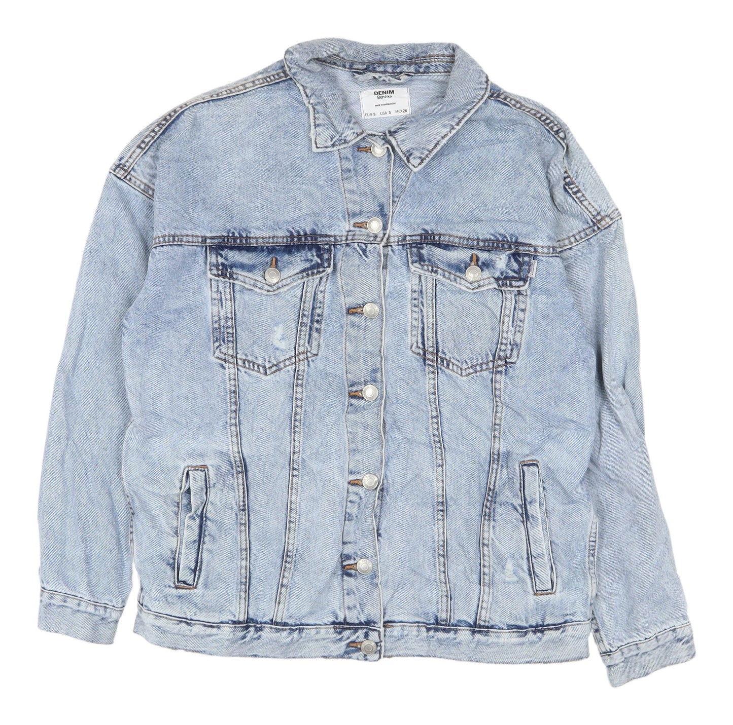 Bershka Women's Blue Denim Jacket, Size S, Casual Style