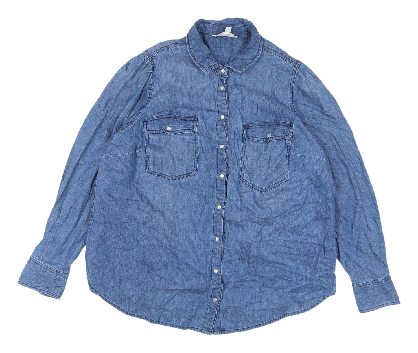 Marks and Spencer Women's Blue Cotton Button-Up Shirt UK 20