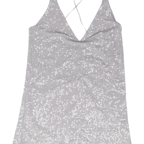 Motel Women's Silver Sequin Slip Dress, S