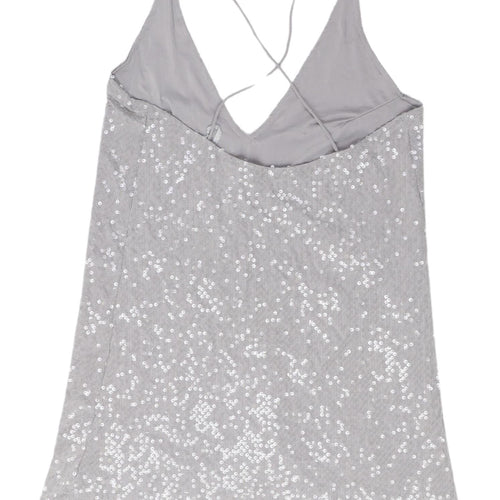 Motel Women's Silver Sequin Slip Dress, S