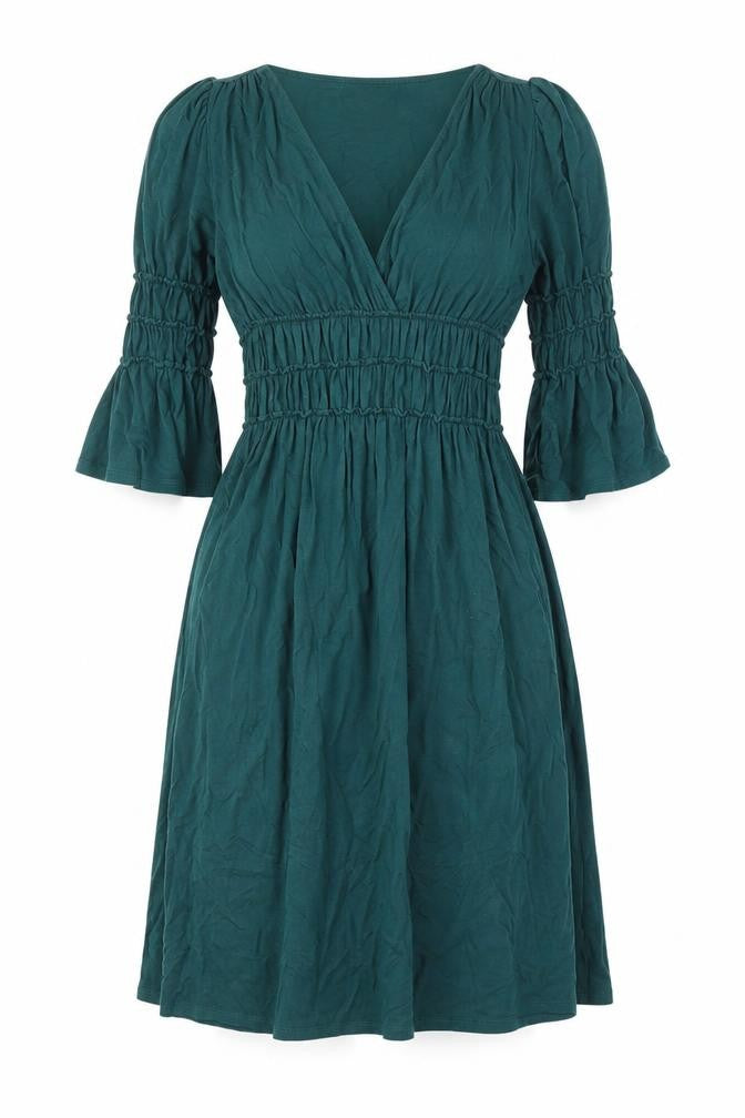 Front view of Studio M Women's Green Knee Length Fit & Flare Dress