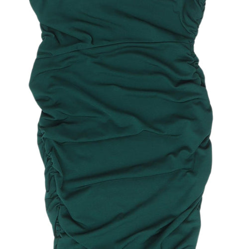 PrettyLittleThing Women’s Green Ruched Asymmetrical Dress