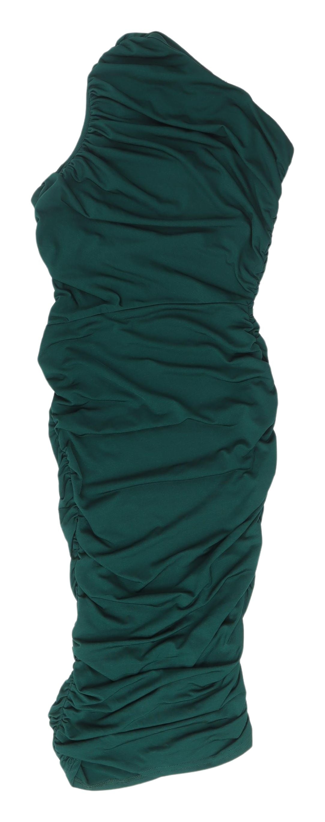 PrettyLittleThing Women’s Green Ruched Asymmetrical Dress