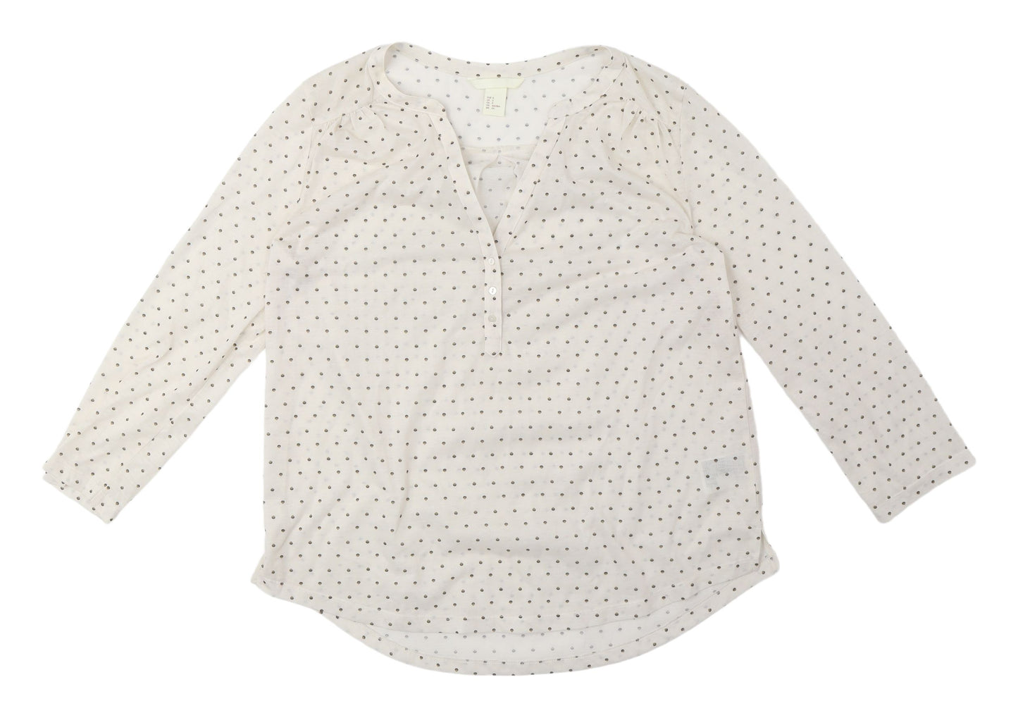H&M Women's Ivory Polka Dot Blouse, Size Small, Button Accents