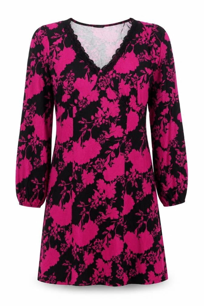 Front view of Dusk women’s floral v-neck dress multicoloured, size UK 14