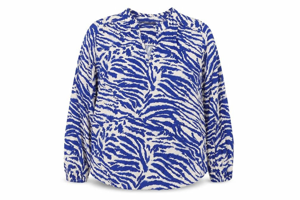 Front view of Marks & Spencer Women's Blue Animal Print Blouse, size 14