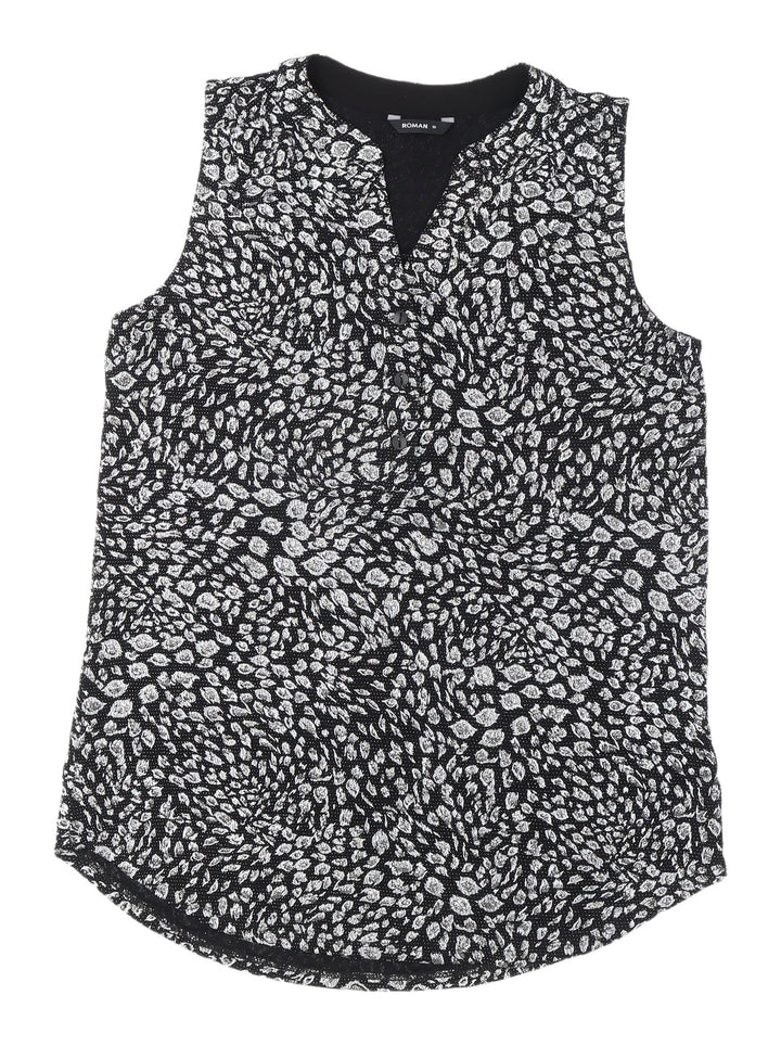 Roman Women's Black Animal Print Sleeveless Blouse, Size 10