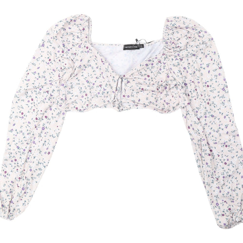 PrettyLittleThing Floral Cropped Blouse, Size 14, Multicoloured