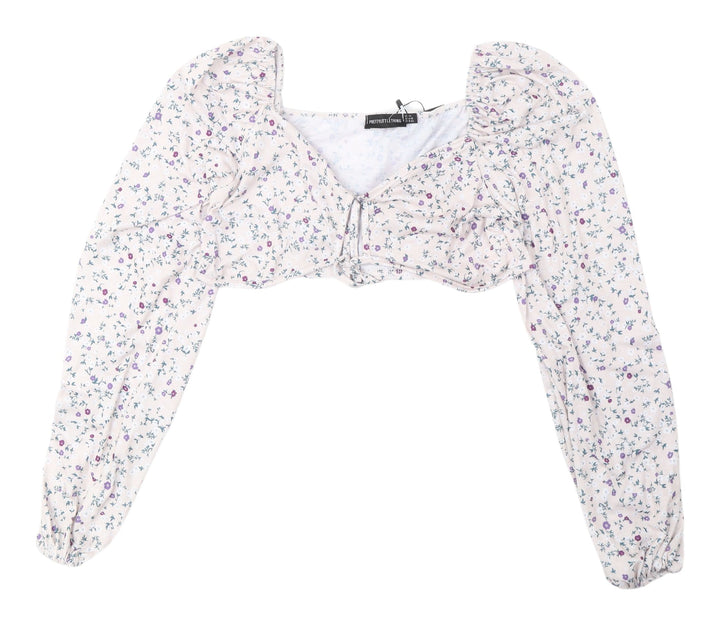 PrettyLittleThing Floral Cropped Blouse, Size 14, Multicoloured
