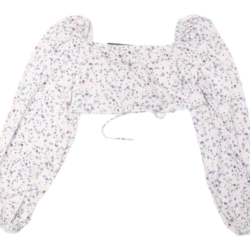 PrettyLittleThing Floral Cropped Blouse, Size 14, Multicoloured