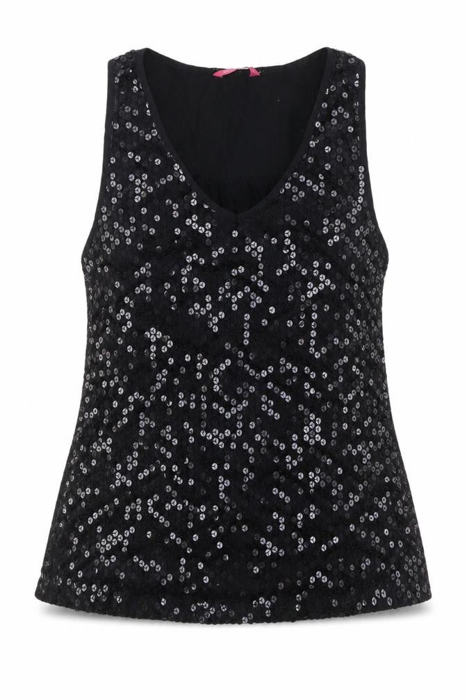 Front view of Definitions Women's Black Sequin Tank Top, UK 16
