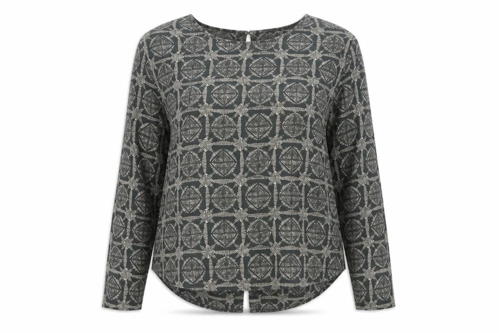 Front view of Next Women's Grey Geometric Blouse, size 12