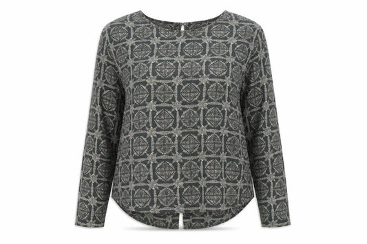 Front view of Next Women's Grey Geometric Blouse, size 12