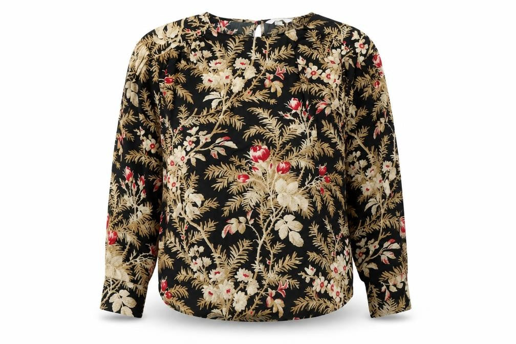 H&M Women's Black Floral Tunic Blouse - Size M, Autumn Style