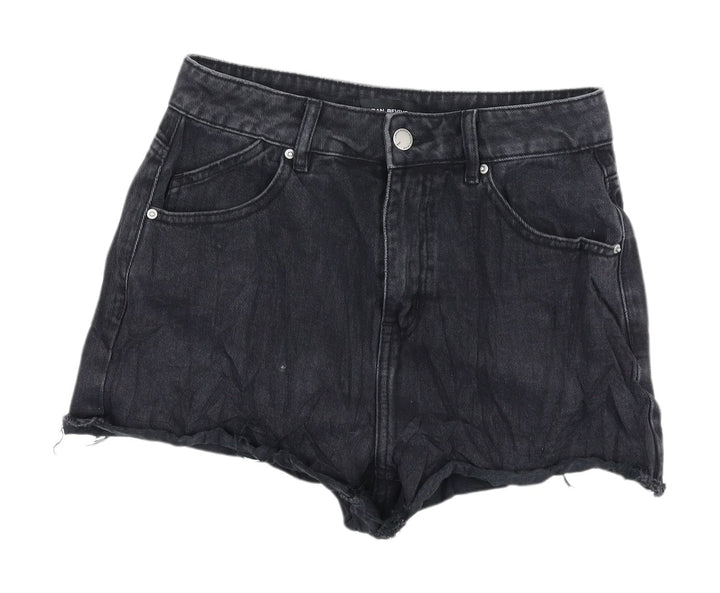 Urban Revivo Black High-Waisted Cut-Off Denim Shorts