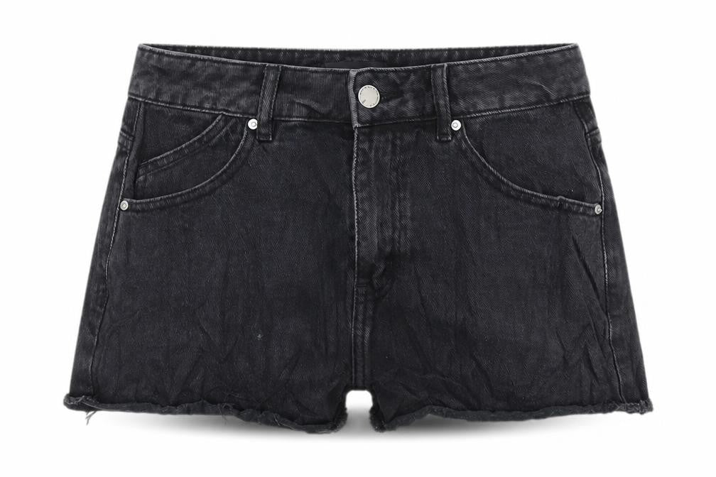 Urban Revivo Black High-Waisted Cut-Off Denim Shorts