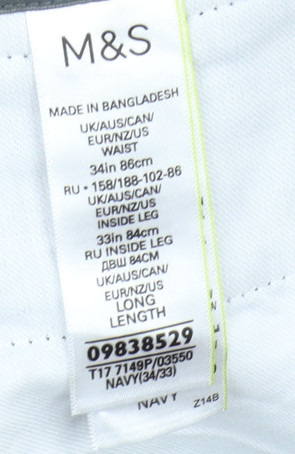 Marks & Spencer Men's Blue Corduroy Trousers, Size 34