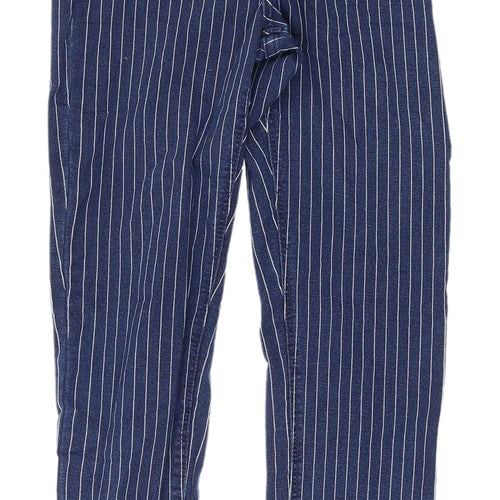 Bershka Women's Blue Striped Ankle Jeans, Size 6