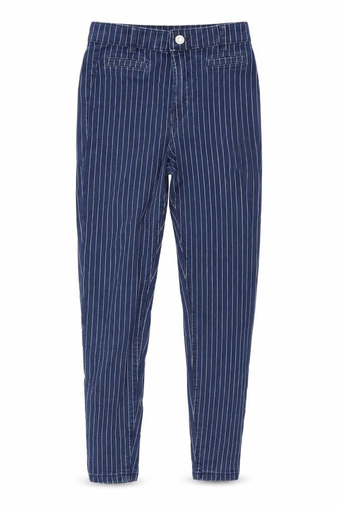 Front view of Bershka Women's Blue Striped Ankle Jeans, size 6