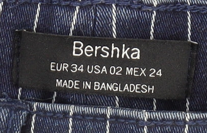 Bershka Women's Blue Striped Ankle Jeans, Size 6