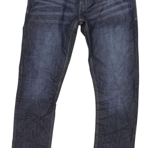 Crosshatch Men's Blue Straight Jeans 34x36 Belted