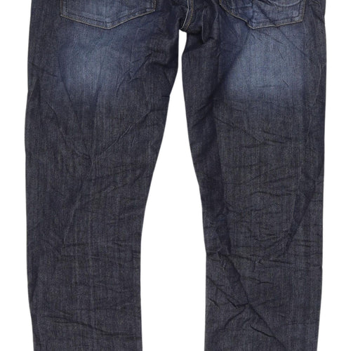Crosshatch Men's Blue Straight Jeans 34x36 Belted