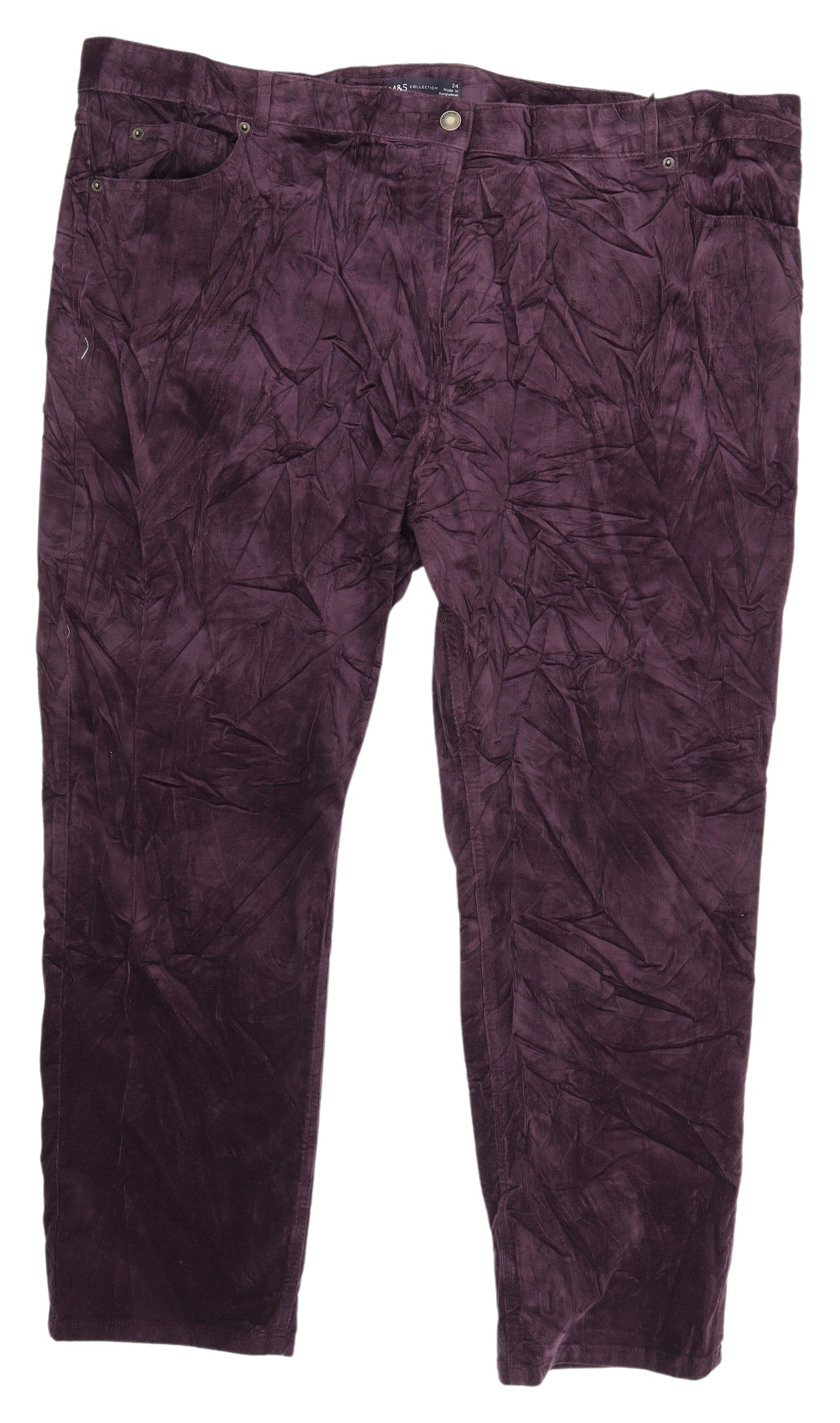 Marks and Spencer Women's Purple Cotton Straight Trousers