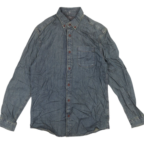 Marks & Spencer Men's Blue Denim Shirt, S, Button-Up