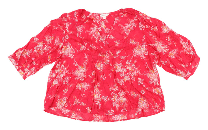 M&S Women's Pink Floral Tunic Blouse, Size L, Cotton