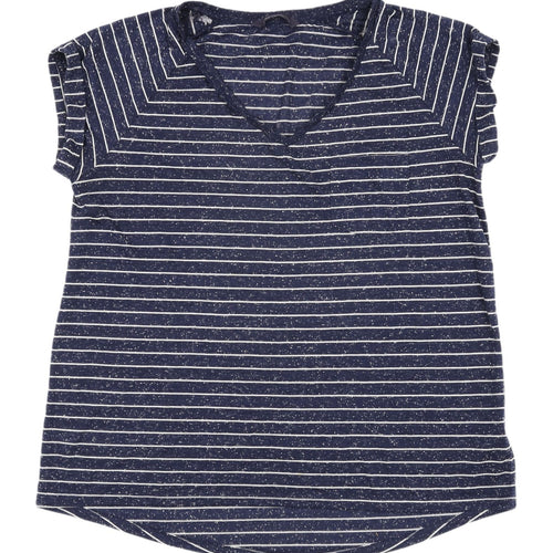 Marks & Spencer Women's Blue Striped T-Shirt Size 14
