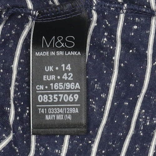 Marks & Spencer Women's Blue Striped T-Shirt Size 14