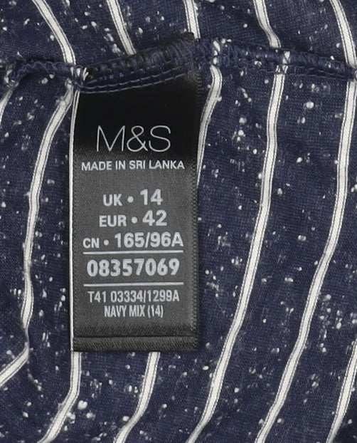 Marks & Spencer Women's Blue Striped T-Shirt Size 14