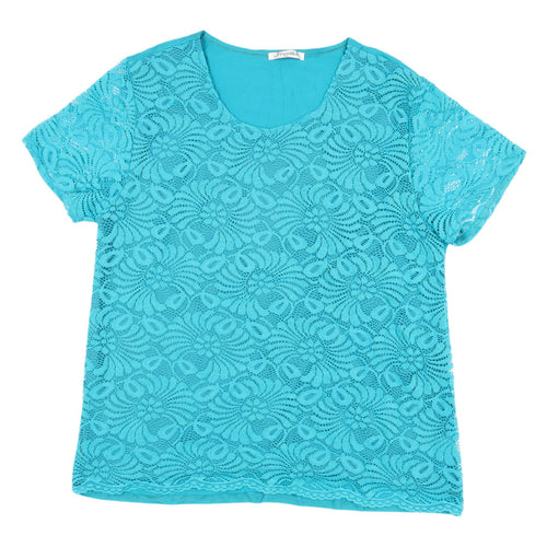 Fanghua Blue Lace Blouse for Women M/L Short Sleeve