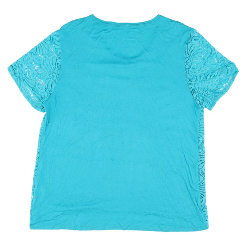 Fanghua Blue Lace Blouse for Women M/L Short Sleeve