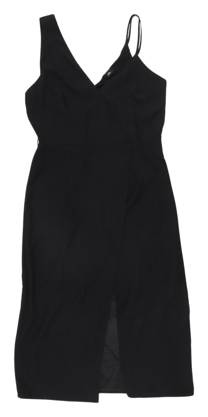 River Island Women's Black Wrap Midi Dress Size 12