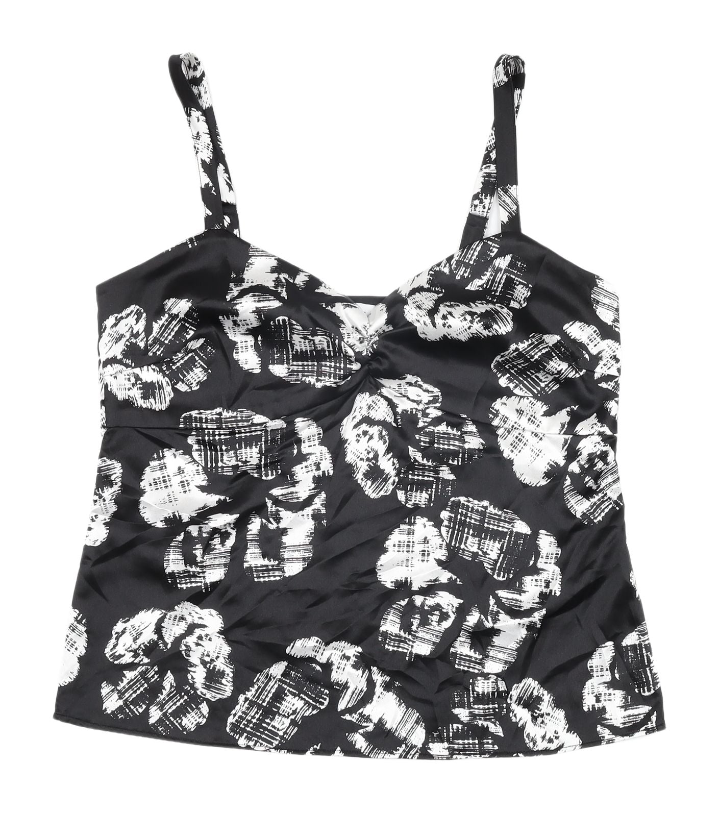 Debenhams Black Floral Camisole Tank Top - Size 10 Petite