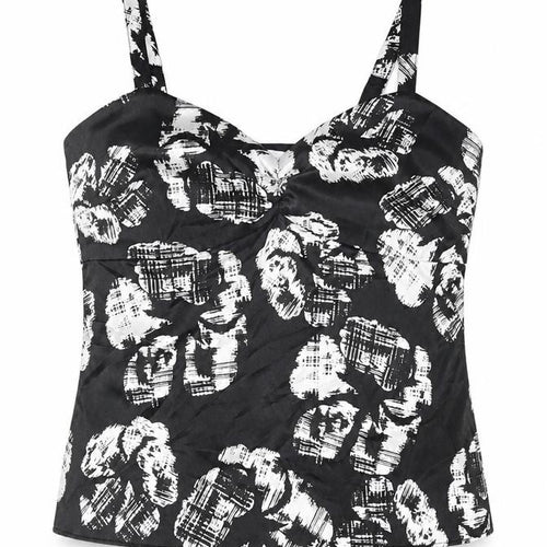 Debenhams Black Floral Camisole Tank Top - Size 10 Petite