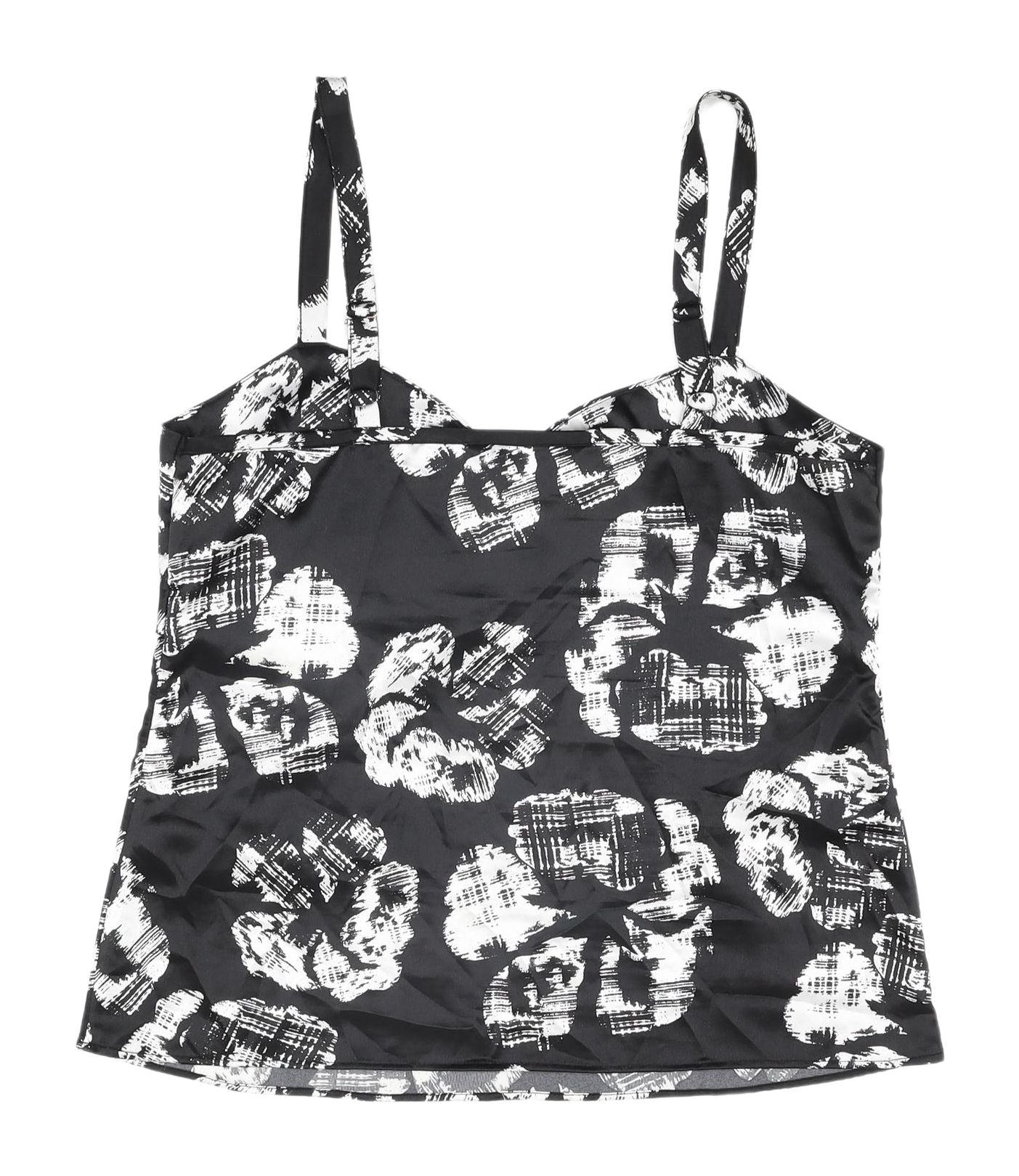 Debenhams Black Floral Camisole Tank Top - Size 10 Petite