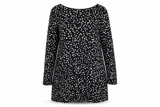 Front view of ASOS Women's Black Polka Dot Tunic, size 12, Casual