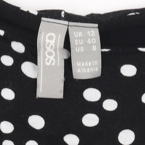 ASOS Women's Black Polka Dot Tunic, Size 12, Casual