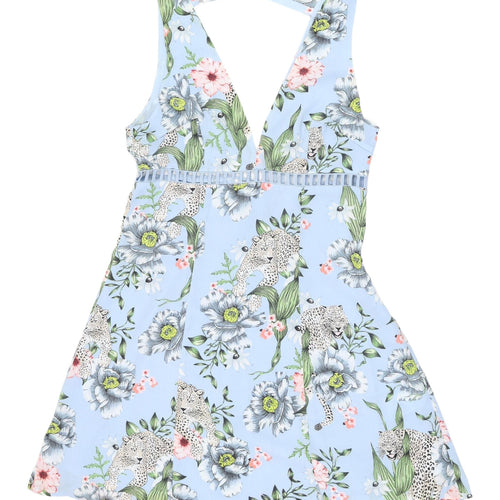 H&M Women's Blue Floral Fit & Flare Dress - Size 10